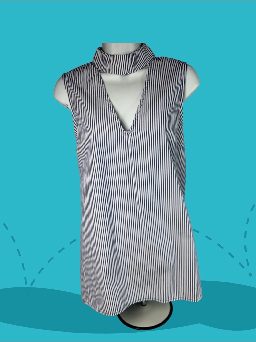 KARLIE Womens Blue and white striped sleeveless Tunic Size Medium